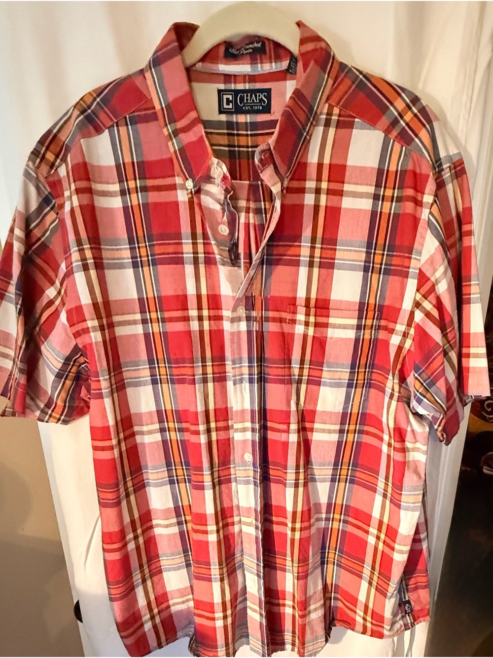Chaps Red Plaid Short-Sleeve Button-Down Shirt